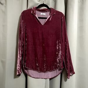 Velvet by Graham & Spencer Crushed Velvet Rose V-Neck Blouse